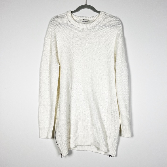Acne Studios Sade Cotton Knit Oversize Zipper Detail Crew Neck Pullover Sweater - Picture 1 of 4